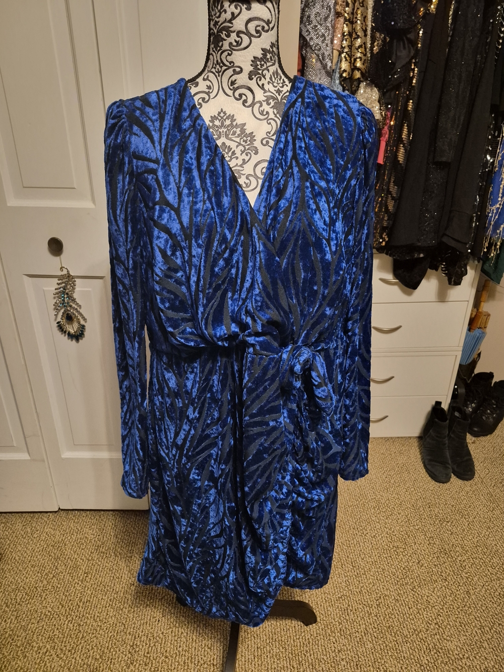 Torrid Blue Velvet Burnout Wrap Midi Dress